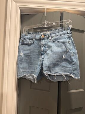 Light Blue Distressed Denim Shorts - Women